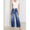 image:imageSidefeel Womens Wide Leg Jeans High Waisted Stretchy Baggy Elastic Waist Drawstring Ankle Denim Jeans with PocketsDark Blue