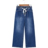 image:imageSidefeel Womens Wide Leg Jeans High Waisted Stretchy Baggy Elastic Waist Drawstring Ankle Denim Jeans with PocketsDark Blue