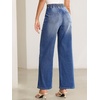 image:imageSidefeel Womens Wide Leg Jeans High Waisted Stretchy Baggy Elastic Waist Drawstring Ankle Denim Jeans with PocketsDark Blue