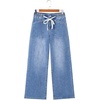 image:imageSidefeel Womens Wide Leg Jeans High Waisted Stretchy Baggy Elastic Waist Drawstring Ankle Denim Jeans with PocketsIceland Blue