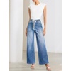 image:imageSidefeel Womens Wide Leg Jeans High Waisted Stretchy Baggy Elastic Waist Drawstring Ankle Denim Jeans with PocketsIceland Blue