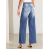 image:imageSidefeel Womens Wide Leg Jeans High Waisted Stretchy Baggy Elastic Waist Drawstring Ankle Denim Jeans with PocketsLight Blue