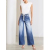 image:imageSidefeel Womens Wide Leg Jeans High Waisted Stretchy Baggy Elastic Waist Drawstring Ankle Denim Jeans with PocketsLight Blue