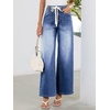 image:imageSidefeel Womens Wide Leg Jeans High Waisted Stretchy Baggy Elastic Waist Drawstring Ankle Denim Jeans with PocketsLight Blue