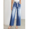image:imageSidefeel Womens Wide Leg Jeans High Waisted Stretchy Baggy Elastic Waist Drawstring Ankle Denim Jeans with PocketsLight Blue