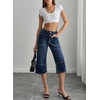 image:imageSidefeel Womens Wide Leg Jeans High Waisted Stretchy Big Pockets Capri Denim PantsAshleigh Blue