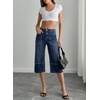image:imageSidefeel Womens Wide Leg Jeans High Waisted Stretchy Big Pockets Capri Denim PantsAshleigh Blue