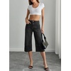 image:imageSidefeel Womens Wide Leg Jeans High Waisted Stretchy Big Pockets Capri Denim PantsBlack