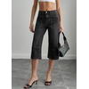 image:imageSidefeel Womens Wide Leg Jeans High Waisted Stretchy Big Pockets Capri Denim PantsBlack