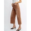 image:imageSidefeel Womens Wide Leg Jeans High Waisted Stretchy Big Pockets Capri Denim PantsBrown