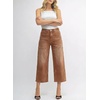 image:imageSidefeel Womens Wide Leg Jeans High Waisted Stretchy Big Pockets Capri Denim PantsBrown