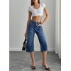 image:imageSidefeel Womens Wide Leg Jeans High Waisted Stretchy Big Pockets Capri Denim PantsDusk Blue