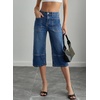 image:imageSidefeel Womens Wide Leg Jeans High Waisted Stretchy Big Pockets Capri Denim PantsDusk Blue