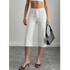 image:imageSidefeel Womens Wide Leg Jeans High Waisted Stretchy Big Pockets Capri Denim PantsWhite