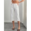 image:imageSidefeel Womens Wide Leg Jeans High Waisted Stretchy Big Pockets Capri Denim PantsWhite