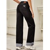 image:imageSidefeel Womens Wide Leg Jeans High Waisted Stretchy Distressed Straight Leg Folded Hem Loose Denim PantsBlack