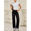 image:imageSidefeel Womens Wide Leg Jeans High Waisted Stretchy Distressed Straight Leg Folded Hem Loose Denim PantsBlack