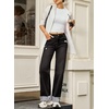image:imageSidefeel Womens Wide Leg Jeans High Waisted Stretchy Distressed Straight Leg Folded Hem Loose Denim PantsBlack