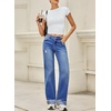 image:imageSidefeel Womens Wide Leg Jeans High Waisted Stretchy Distressed Straight Leg Folded Hem Loose Denim PantsBlue