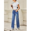 image:imageSidefeel Womens Wide Leg Jeans High Waisted Stretchy Distressed Straight Leg Folded Hem Loose Denim PantsBlue