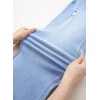 image:imageSidefeel Womens Wide Leg Jeans High Waisted Stretchy Distressed Straight Leg Folded Hem Loose Denim PantsIceland Blue