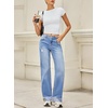 image:imageSidefeel Womens Wide Leg Jeans High Waisted Stretchy Distressed Straight Leg Folded Hem Loose Denim PantsLight Blue