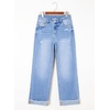 image:imageSidefeel Womens Wide Leg Jeans High Waisted Stretchy Distressed Straight Leg Folded Hem Loose Denim PantsLight Blue