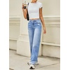 image:imageSidefeel Womens Wide Leg Jeans High Waisted Stretchy Distressed Straight Leg Folded Hem Loose Denim PantsLight Blue