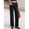 image:imageSidefeel Womens Wide Leg Jeans High Waisted Stretchy Jeans Straight Leg Loose Fit Ankle Denim Pants with PocketsBlack