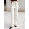 image:imageSidefeel Womens Wide Leg Jeans High Waisted Stretchy Jeans Straight Leg Loose Fit Ankle Denim Pants with PocketsCream White