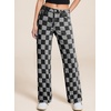 image:imageSidefeel Womens Wide Leg Jeans High Waisted Stretchy Straight Leg Checkered Loose Denim PantsBlack
