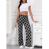 image:imageSidefeel Womens Wide Leg Jeans High Waisted Stretchy Straight Leg Checkered Loose Denim PantsBlack