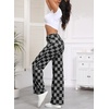image:imageSidefeel Womens Wide Leg Jeans High Waisted Stretchy Straight Leg Checkered Loose Denim PantsBlack