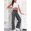 image:imageSidefeel Womens Wide Leg Jeans High Waisted Stretchy Straight Leg Checkered Loose Denim PantsBlack