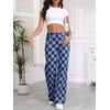 image:imageSidefeel Womens Wide Leg Jeans High Waisted Stretchy Straight Leg Checkered Loose Denim PantsBlue