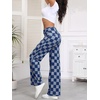image:imageSidefeel Womens Wide Leg Jeans High Waisted Stretchy Straight Leg Checkered Loose Denim PantsBlue