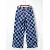 image:imageSidefeel Womens Wide Leg Jeans High Waisted Stretchy Straight Leg Checkered Loose Denim PantsBlue