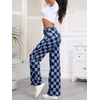 image:imageSidefeel Womens Wide Leg Jeans High Waisted Stretchy Straight Leg Checkered Loose Denim PantsDark Blue