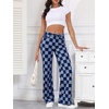 image:imageSidefeel Womens Wide Leg Jeans High Waisted Stretchy Straight Leg Checkered Loose Denim PantsDark Blue