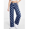 image:imageSidefeel Womens Wide Leg Jeans High Waisted Stretchy Straight Leg Checkered Loose Denim PantsDark Blue