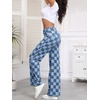 image:imageSidefeel Womens Wide Leg Jeans High Waisted Stretchy Straight Leg Checkered Loose Denim PantsIceland Blue