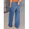 image:imageSidefeel Womens Wide Leg Jeans High Waisted Stretchy Straight Leg Tummy Control Trendy Baggy Seamed Panel Denim PantsLight Blue
