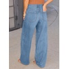 image:imageSidefeel Womens Wide Leg Jeans High Waisted Stretchy Straight Leg Tummy Control Trendy Baggy Seamed Panel Denim PantsSky Blue