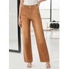 image:imageSidefeel Womens Wide Leg Jeans High Waisted Tummy Control Stretchy Straight Leg Denim Pants with PocketsBrown