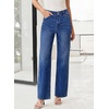 image:imageSidefeel Womens Wide Leg Jeans High Waisted Tummy Control Stretchy Straight Leg Denim Pants with PocketsDark Blue