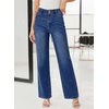 image:imageSidefeel Womens Wide Leg Jeans High Waisted Tummy Control Stretchy Straight Leg Denim Pants with PocketsDark Blue