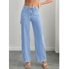 image:imageSidefeel Womens Wide Leg Jeans Mid Waisted Stretchy Drawstring Button Down Denim PantsIceland Blue