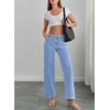 image:imageSidefeel Womens Wide Leg Jeans Mid Waisted Stretchy Drawstring Button Down Denim PantsIceland Blue