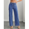 image:imageSidefeel Womens Wide Leg Jeans Mid Waisted Stretchy Drawstring Button Down Denim PantsLight Blue
