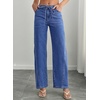 image:imageSidefeel Womens Wide Leg Jeans Mid Waisted Stretchy Drawstring Button Down Denim PantsLight Blue